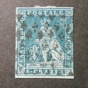 ITALIA ,ITALY 1851-52 Toscana Tuscany " Leone Mediceo" 4 crazie verde Used ss.6 - Picture 1 of 1