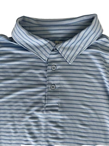 Mens Rorie Whelan Golf Short Sleeve Polo Shirt Sz Lg. Blue Striped UPF 50 - Picture 1 of 8