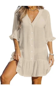 Traje de baño para mujer talla: S. V cuello con volantes cubierta abotonada playa - Imagen 1 de 3