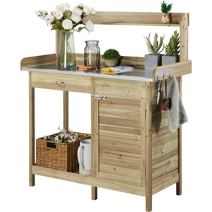 Outdoor Garden Potting Bench Table W/Cabinet Drawer Open Shelf - Picture 1 of 10
