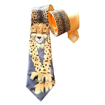 Acessório masculino Crazy Cheetah Tie Rack 56" gravata longa gatinho gato selva animal estampa - Imagem 1 de 4