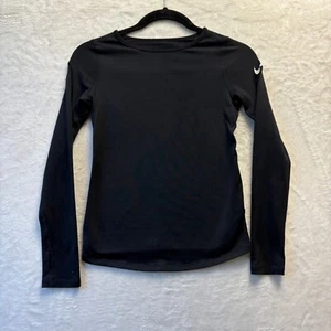 Nike Dri-FIT Long Sleeve Top Fleece Lined Athletic Thumb Holes Black Size M - Picture 1 of 11