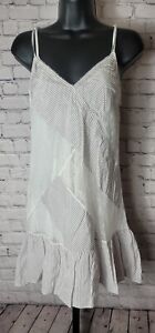 Victoria's Secret Lingerie XS Nightgown Linen Look Dress White Blue Lace Classic