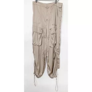 New ZARA Soft Off Gold Flowy Cargo Relaxed Satin Pants Waist 28" Size S Y627 - Picture 1 of 15