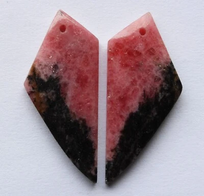 54.05 Ct Natural Rhodonite (38.3mm X 16mm each) Cabochon Drilled Match Pair - Image 1 of 3