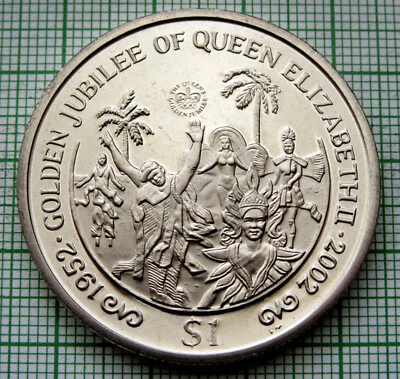 BRITISH VIRGIN ISLANDS 2002 1 DOLLAR, QEII GOLDEN JUBILEE - Carnival Dancers, BU - Image 1 of 4