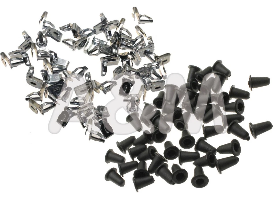 50x clip + bocchette in gomma per rivestimenti interni, pannelli porta VW Maggiolino / Cabrio NUOVO - Immagine 1 di 1