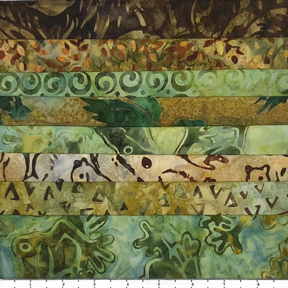 LUNN FABRICS 8 Fat Quarters Frog Hollow Lunn Fabric Batik FQ Pack 100% Cotton Handmade