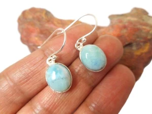 Pendientes colgantes de gota de plata esterlina 925 azul ovalado LARIMAR - Imagen 1 de 6