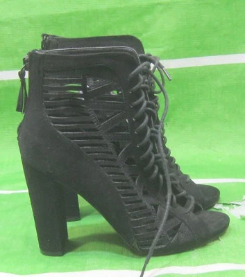 Nuevo Damas Negro 4" Alto BLOCK Tacón Cordones Punta Abierta Zapatos Mujer Talla 6 Foto 1 de 4