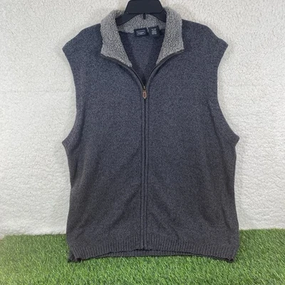 Haggar 男式无袖拉链毛衣背心针织毛皮领炭灰色 XXL — 第 1/4 张图片