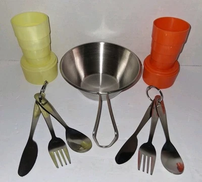 Camping Accessories Utensils Cups Pan Stainless 5 Pc Compact Survivalist NEW - Image 1 of 4