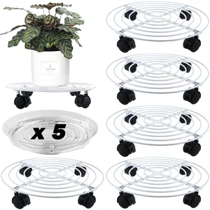 5 Confezioni Grande Caddy per Piante in Metallo con Ruote 13" Rotolo in Ferro Battuto Resistente... - Foto 1 di 9