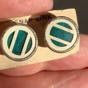 Vintage datiert Sept 1920 Druckknopf Manschettenknöpfe grün Emaille & Zelluloid orig. Karte - Bild 1 von 9