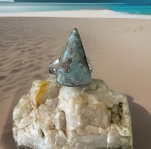 Size 9.5 Larimar Handcrafted Gemstone Ring - Sterling Silver 925 plated -New - Bild 1 von 5