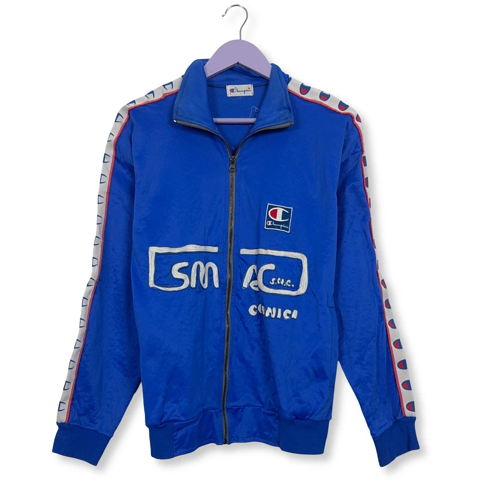 Sweat-Shirt Champion Vintage Bleu Avec Broderie Et Fermeture Éclair Âge 80 - Eu - Photo 1/4