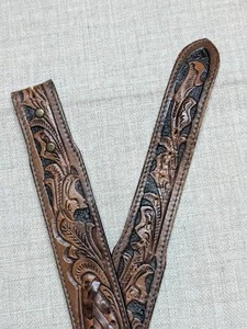 Cinturón hebilla vintage hecho en EE. UU. TOOLED 34 cuero de vaca cuero marrón occidental vaquero - Imagen 1 de 12