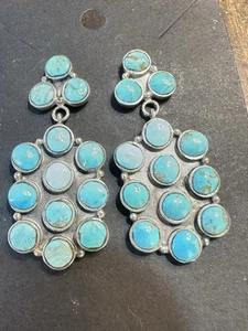 Native American Navajo Sterling Silver Turquoise Cluster Post earrings H: 1.75” - Picture 1 of 4