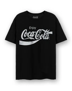 Coca Cola Black Distressed Logo Short Sleeved T-Shirt Unisex - Picture 1 of 8