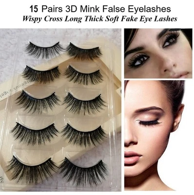 15x Pairs 3D Mink False Eyelashes Wispy Cross Long Thick Soft Fake Eye Lashes UK - Image 1 of 4