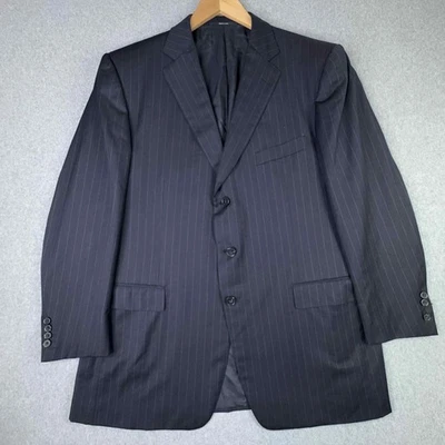 Ermenegildo Zegna Italia Hombres 46R Lana Blazer Abrigo Traje Chaqueta Azul Marino Tiza Rayas Foto 1 de 4