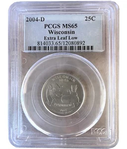 2004-D 25C Wisconsin State Extra LEAF LOW Quarter PCGS MS65 US Rare Coins USA - Bild 1 von 2