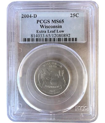 2004-D 25C Wisconsin State Extra LEAF LOW Quarter PCGS MS65 US Rare Coins USA - Image 1 of 2