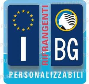 COPPIA ADESIVI RIFRANGENTI PER TARGA MOTO EUROPEA, CON LOGO E PROVINCIA BERGAMO - Picture 1 of 1