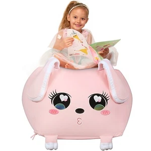 Cute pink rabbit beanbag chair cover for kids/child storage bag fluffy plushie - Picture 1 of 6
