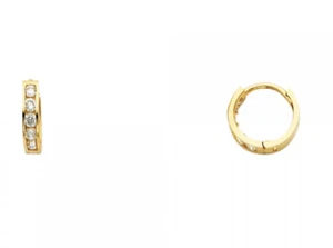 14K Solid Yellow Gold Labcreated diamond Huggies Hoops Earrings Channel Setting - Picture 1 of 7