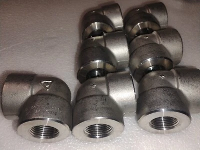 Qty 7 NSA182F304 1/2" Female NPT 90° Elbow Forged 304 Stainless Steel B16 3M - Image 1 of 4