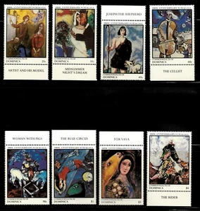 Dominica 1987 - Chagall Art - Set of 8 Stamps - Scott #1004-11 - MNH - Picture 1 of 1
