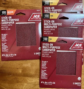 ACE Stick-On Carta Vetrata Multiuso Grana 100 e 150 - Lotto di 4 Confezioni - 20 Fogli - Foto 1 di 5