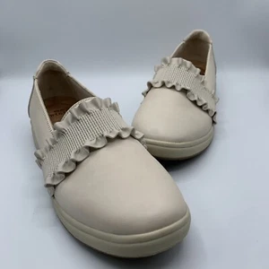 Earth Origins Ellis Ruffle Leather Slip-On Casual Shoes Size 8 Wide Sand White - Picture 1 of 9