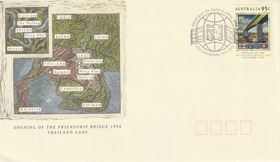 Australia 1994 - Friendship Bridge - Thailand to Laos - First Day Cover - Used - Image 1 of 1