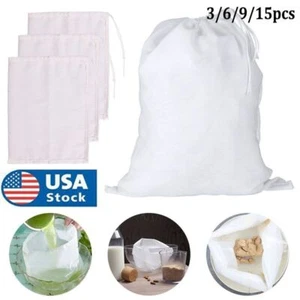 3/6/9/15PC Reusable Fine Mesh Nut Milk Cheese Cloth Bags Cold Brew Coffee Filter - Picture 1 of 11