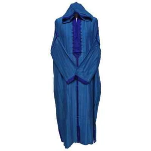 Übergröße Unisex Marokkanische Baumwollmischung Türkis Blau Gestreift Kapuze Thobe Dj... - Bild 1 von 5