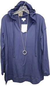 NWT LuLaRoe Large SOLID Navy Blue ELIZA Long Sleeved Hoodie - Picture 1 of 9
