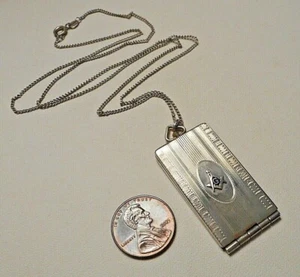 Antique Masonic Marathon Sterling Art Deco Rectangular Locket Fob on 20" Chain - Picture 1 of 11