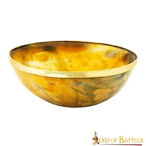Horn Bowl with Brass Rim Hand Carved Renaissance Style Feasting Decorative Dish - Picture 1 of 13