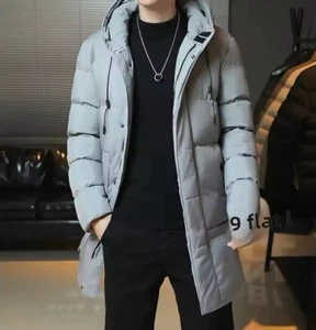 Men's Coat Mid-length Coat Hooded Cotton Coat Winter Workwear Long Warm Jacket - Picture 1 of 7