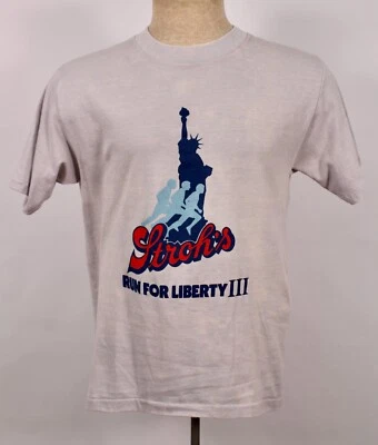 Men's VTG 80s Grey ADIDAS Trefoil TShirt Sz M Stroh's 1980s Run For Liberty III - Image 1 of 4
