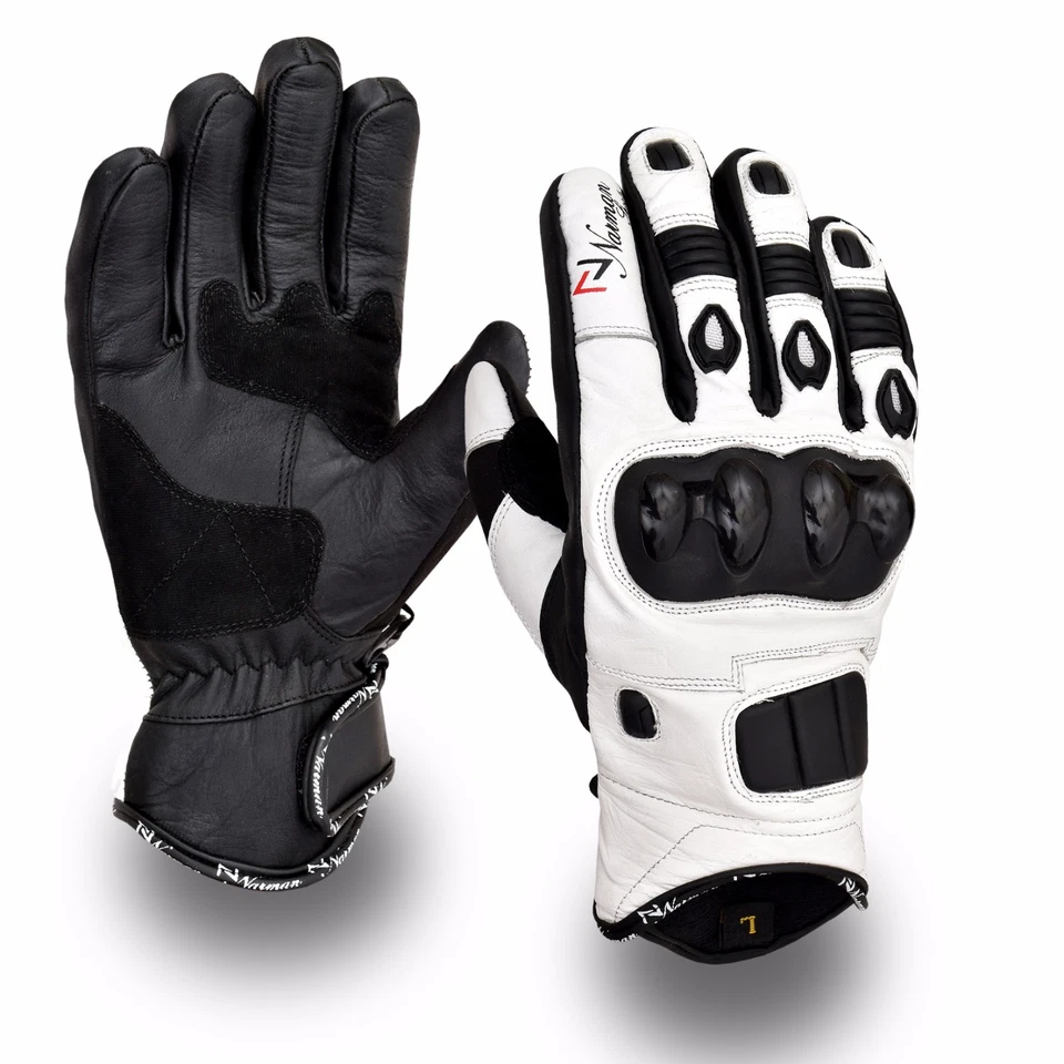 Blanco Corto Cuero Nudillo Protección Moto Guantes - Imagen 1 de 1
