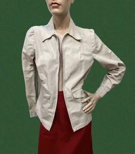 VTG 1940s-50s SPORTSWEAR Womens Cotton POPLIN Kick-Up Sleeve ZIP-FRONT JACKET XS - Picture 1 of 9