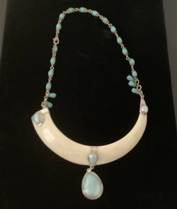 STERLINGSILBER EINHEIMISCHER SÜDWESTEN LARIMAR STEIN HALSBAND HALSKETTE - Bild 1 von 12