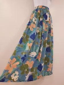 Vintage Skirt Floral Blue Peach Green Orvis Pockets Long Maxi Retro Size 10 12 - Picture 1 of 14