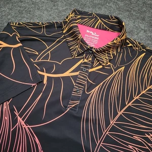 Birdie Bound Mens Performance Stretch Polo Golf Shirt Black Peach Pink Palms 2XL - Picture 1 of 9