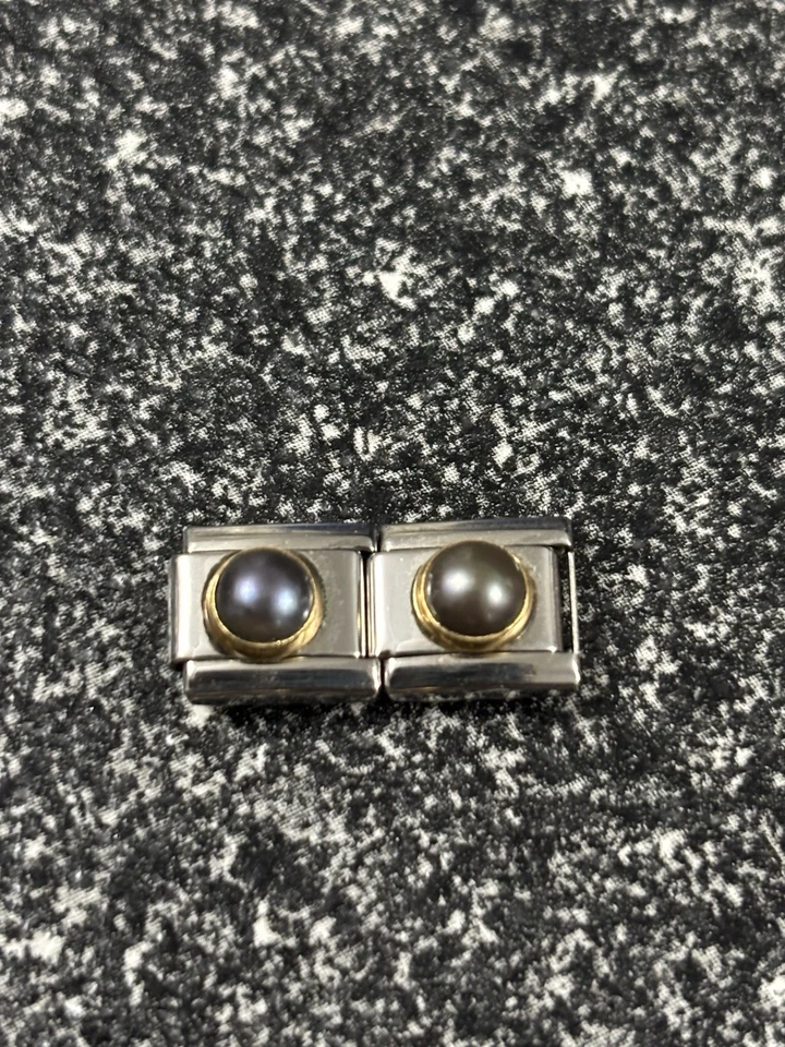 Original Nominación Charm Gris Oscuro Perla 18 KT Acero Inoxidable Italiano Modular Foto 1 de 2