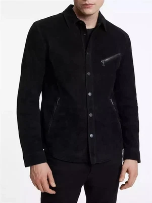 BASIC New Men's Black Suede Leather Shirt Soft Sheepskin Stylish Slim Fit shirt - Image 1 of 4