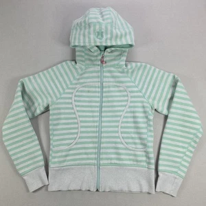 Lululemon Woman’s Size 8 Scuba Hooded Jacket Mint Green Striped Full Zip Pockets - Bild 1 von 13